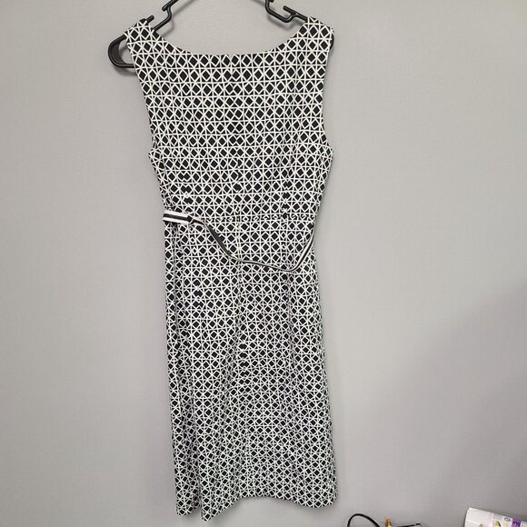Talbot black and white checked sleeveless V-neck dress Matching Waist Tie 10 - Picture 3 of 6